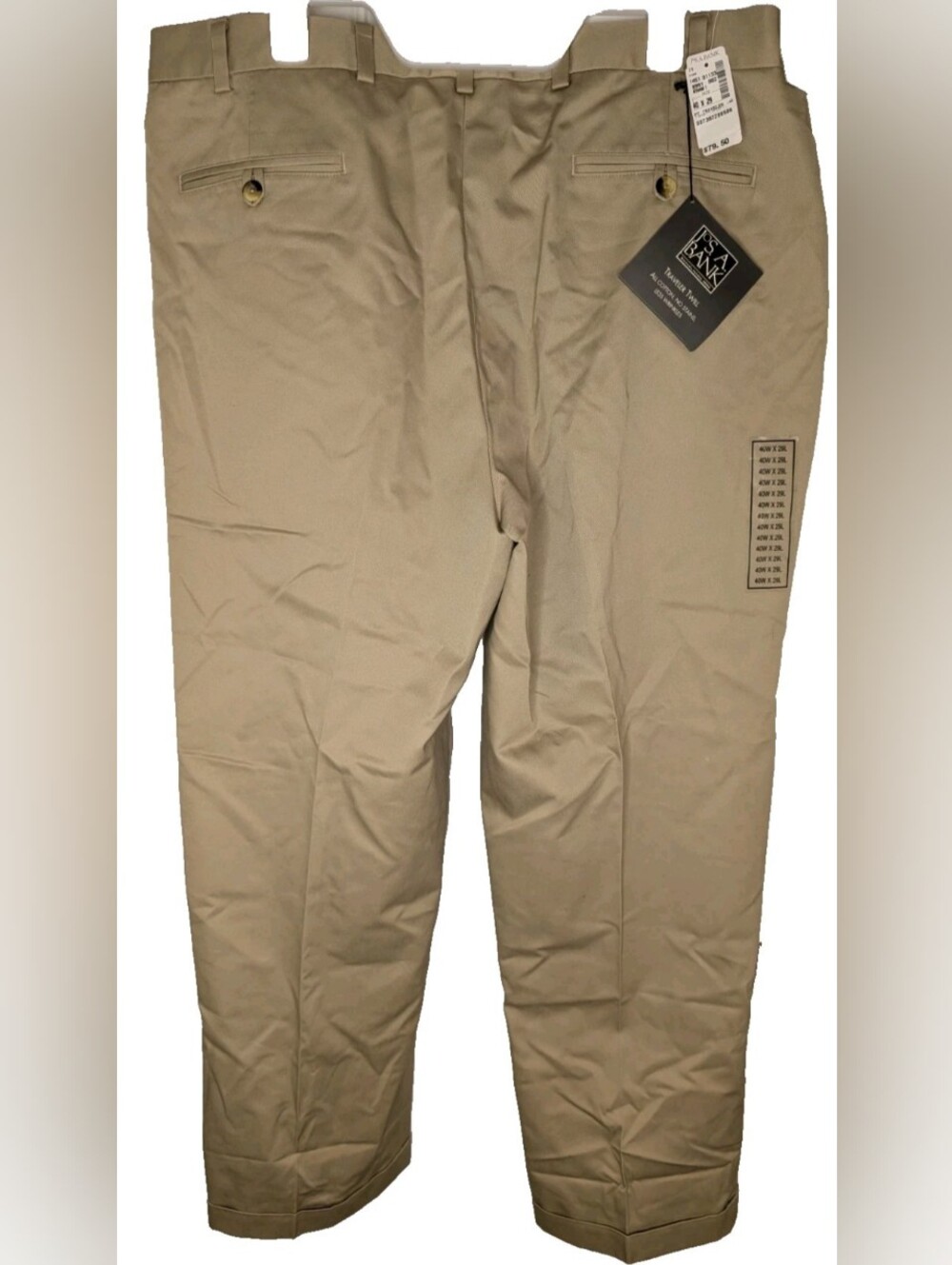 NWT Jos. A. Bank Traveler Khaki Chino Pants Mens 40x29 Pleated Traditional Fit